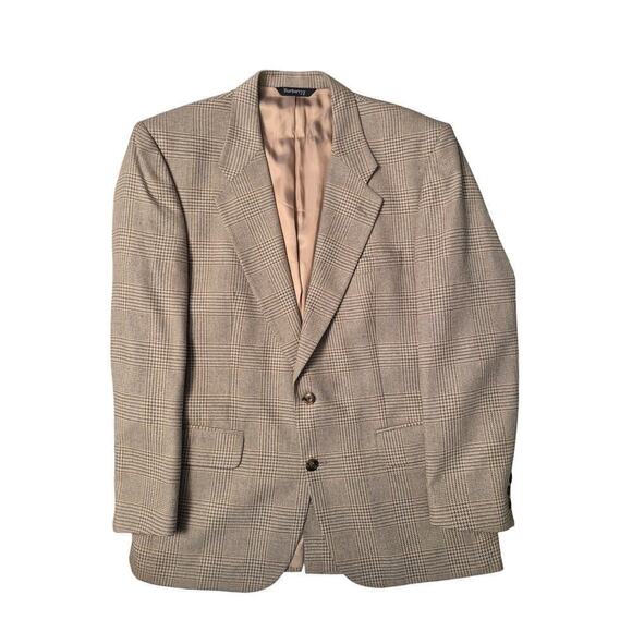 VTG Burberry Wool Tweed Plaid Blazer, Brown/Beige/Grey Tweed 40 R - Picture 1 of 6